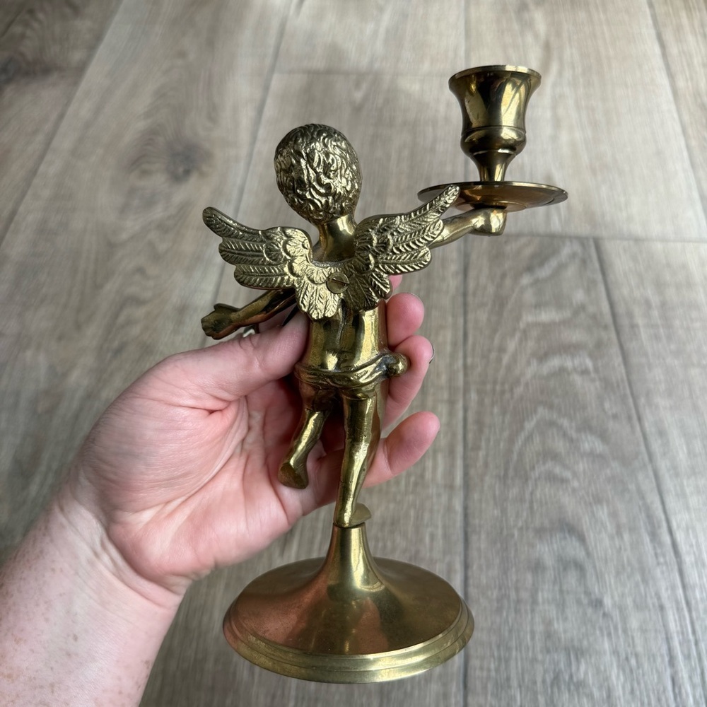 Vintage brass angel cherub candle stick holder child decor ethereal gold - Picture 6 of 7